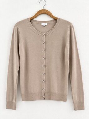 Maddison  Central Park Beige Button Front Knit Cardigan Sweater Size Small